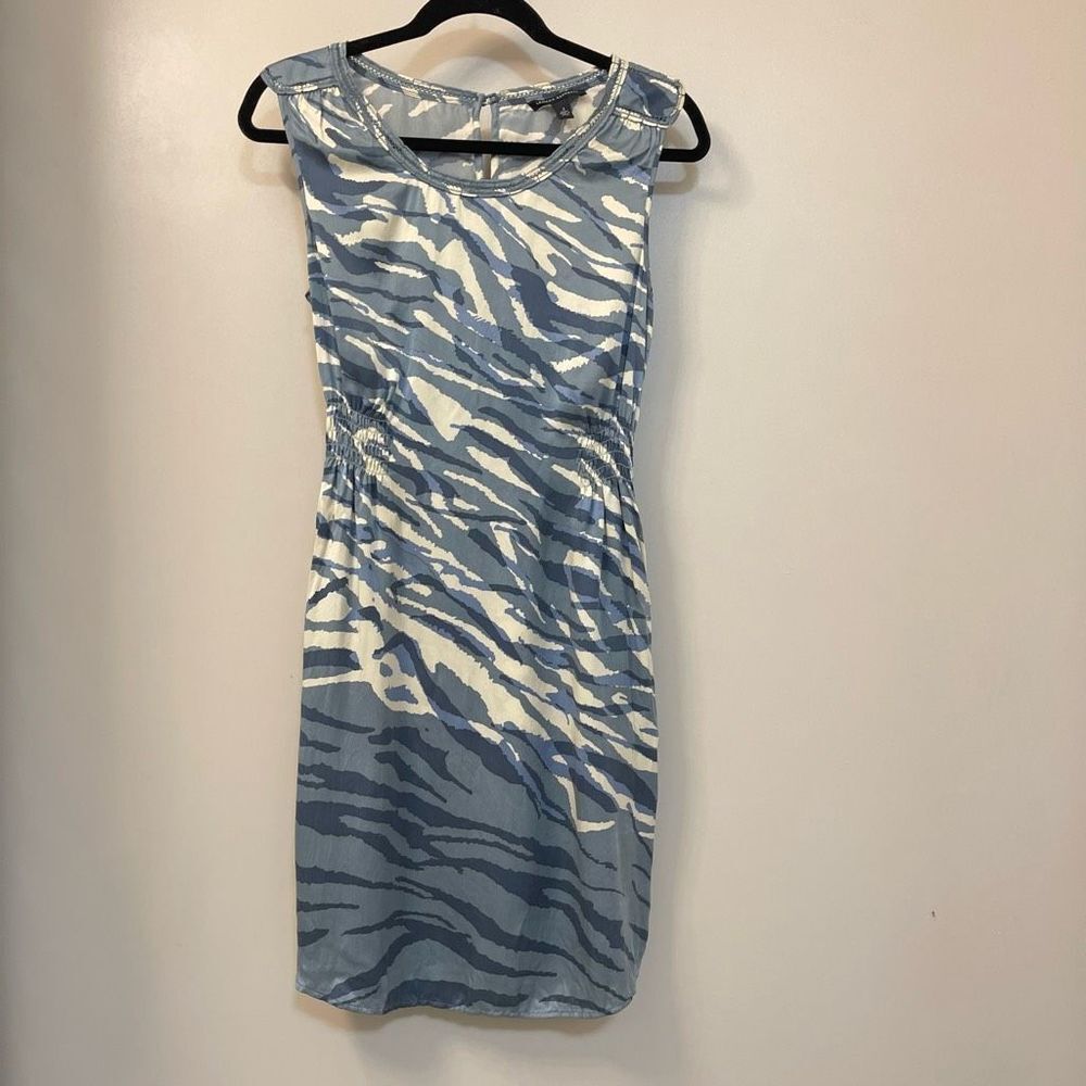 Banana Republic Silk Dress Blue Animal Zebra Print Pockets Sleeveless Sz 4